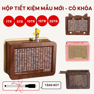  Hộp đựng tiền tiết kiệm có khóa bằng gỗ nhiều mẫu nhiều mệnh giá tái sử dụng dễ theo dõi mục tiêu Zeno 