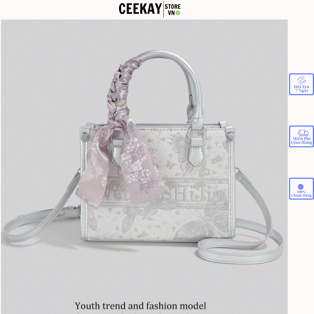 𝑪𝑬𝑬𝑲𝑨𝒀 𝑩𝑨𝑮 Túi Xách Ceekay - Túi Xách Nữ Ceekay Chất Liệu Vân Gấm Họa Tiết Chữ Thêu Nổi Phong Cách Sang Trọng Thanh Lịch