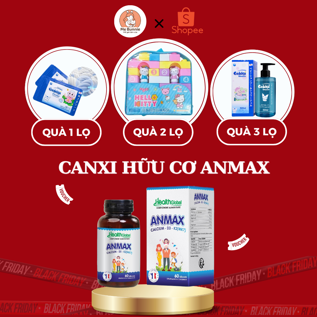 Viên Uống Canxi Hữu Cơ Anmax Health Global 60 Viên - Bổ Sung Canxi D3 K2 MK7 Cho Bé Và Người Lớn - M