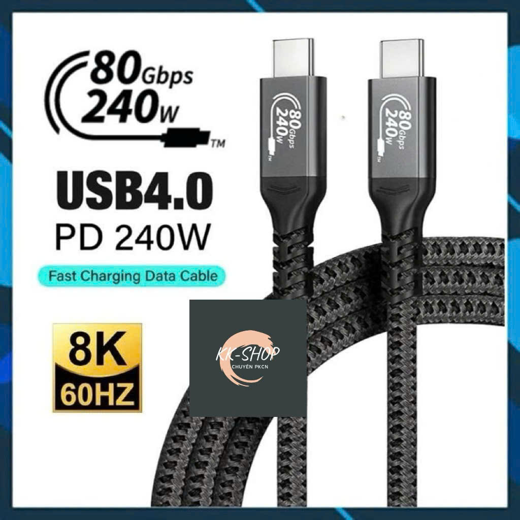 80Gbps  Dây Cáp Sạc Nhanh Thunderbolt 3 4 5 USB4 PD 240W Type C 40Gbps truyền hình ảnh viedo 4K 8K 6