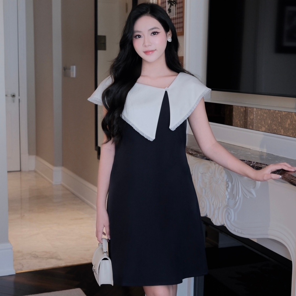 Đầm Mina - Better EM - Đầm dáng suông phối cổ trắng có theo size từ 45-82kg