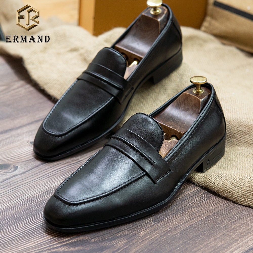 Giày lười nam ERMAND da bò thật bảo hành 1 năm dáng Penny Loafer - Mã T186