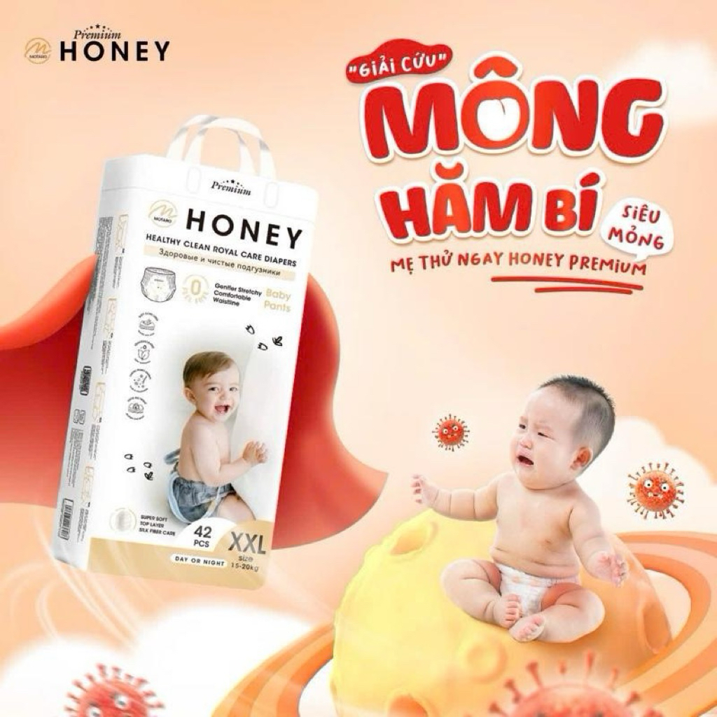 [MẪU MỚI] COMBO 4 BỊCH Bỉm HONEY dán/quần đủ size siêu mềm mịn cho bé