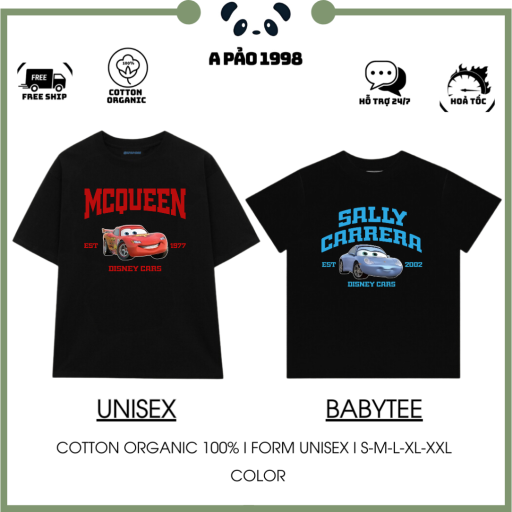 [ÁO COUPLE] Áo Thun Cặp Form Rộng Unisex - Babytee: LIGHTING MCQUEEN 100% Cotton Organic 250Gsm.