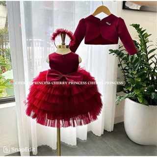  Célestine-👗Đầm Set Váy công chúa đỏ Bé gái   Tặng kèm áo khoác   thiết kế cao cấp sang chảnh cho bé dự tiệc 