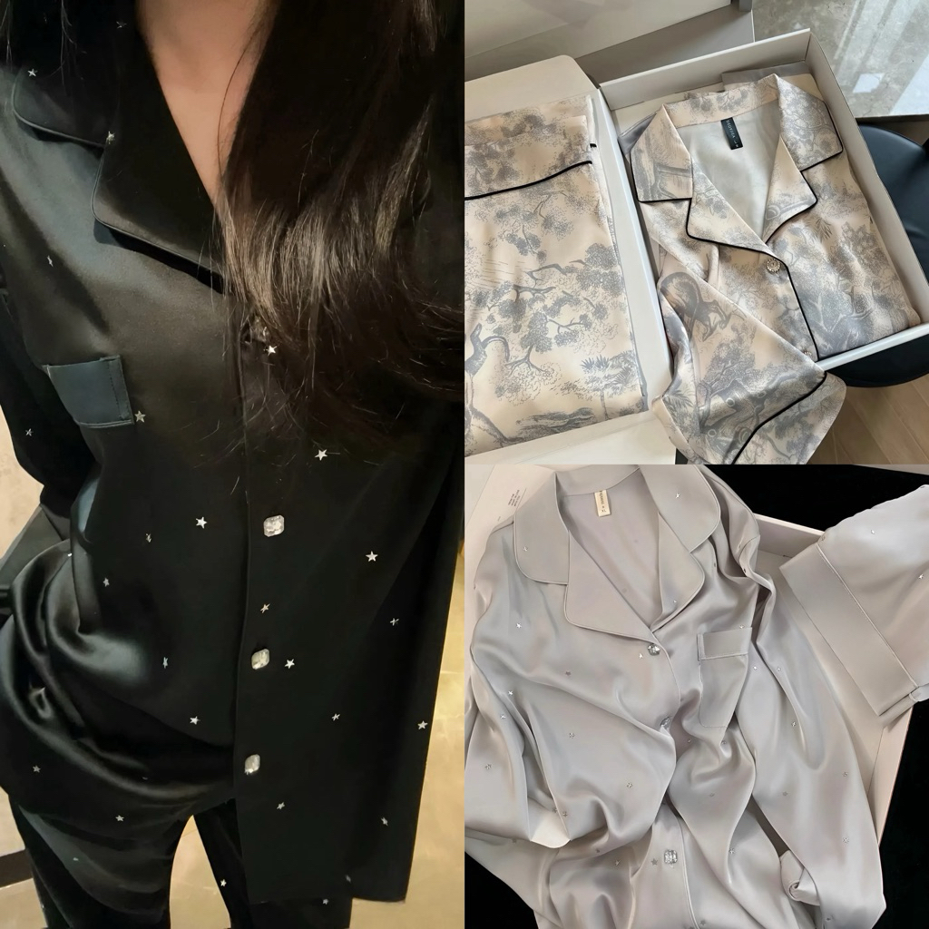 BỘ ĐỒ NGỦ PIJAMA TAY DÀI QUẦN DÀI HOẠ TIẾT LỤA CAO CẤP MEY TRẦN