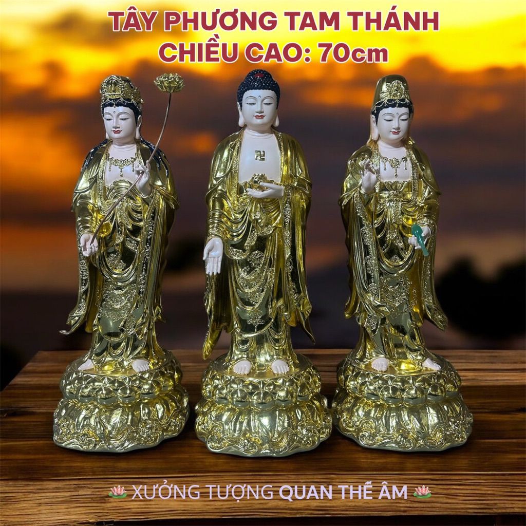 Bộ 3 tượng Tây Phương Tam Thánh dáng đứng 70cm