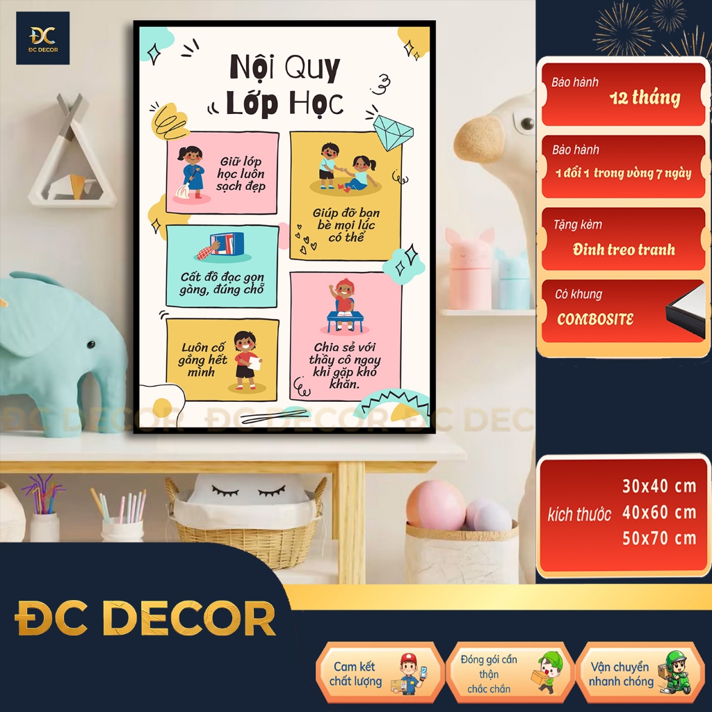 Tranh nội quy lớp học - ranh slogan lớp học, tranh treo trường học, tranh động lực phòng học