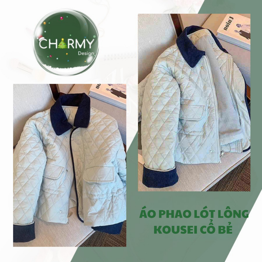 Áo Phao Nữ Kousei Dày Dặn Nhẹ Giữ Ấm Chống Nước, Áo Khoác Phao Cổ Bẻ Thời Trang Charmy Shop