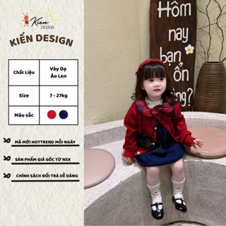 Set Váy Dạ Nơ Kẻ Kèm Áo Cardigan Len Đỏ Siêu Yêu Cho Bé Gái 7-27kg Phong Cách Hàn Quốc Diện Noel Diện Tết - Kiến KBO21 