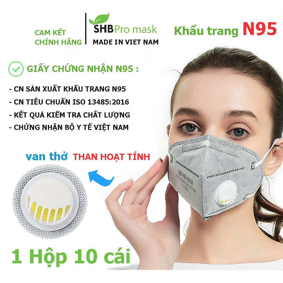 (Hộp 20 cái) KhẩuTrang N95 Có Van Thở/ N95 Không van Màu XÁM