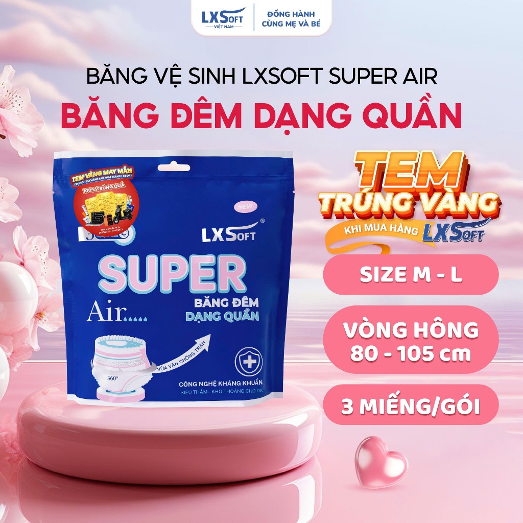 [ 3 miếng/ gói ] Băng vệ sinh dạng quần LXSoft Super Air 360° Vừa Vặn Chống Tràn, Siêu mỏng, Siêu th