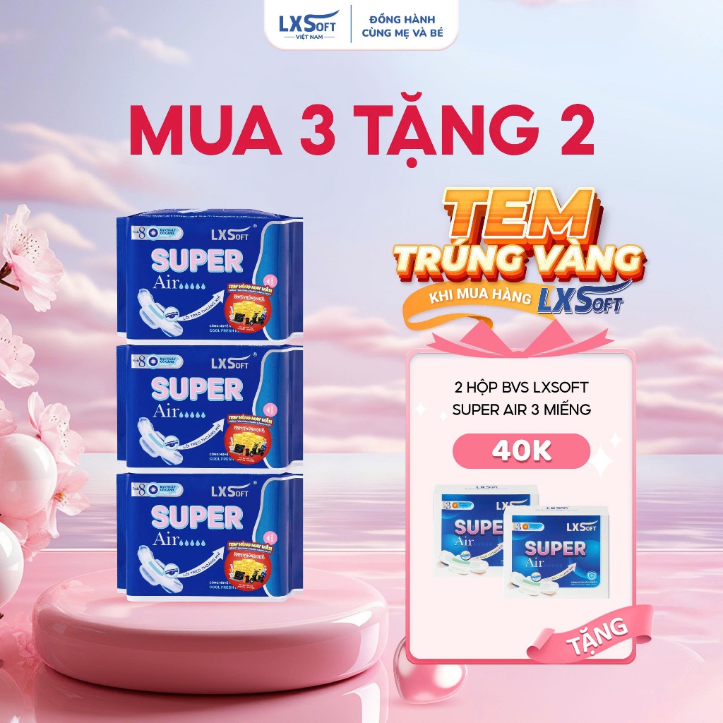 Combo 3 gói Băng vệ sinh BẠC HÀ LXSoft Super Air -  siêu mỏng, mặt lưới mềm mịn, siêu thấm hút cho d