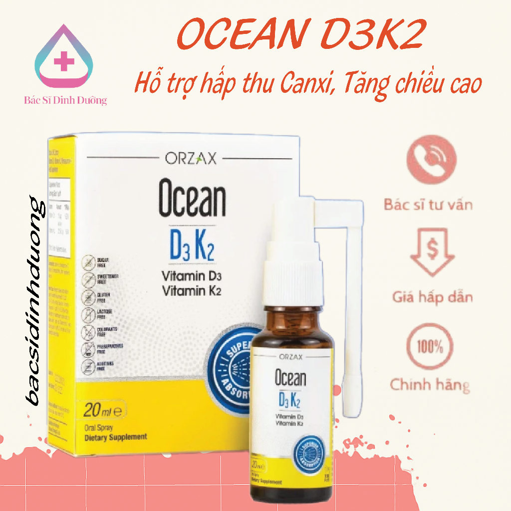[TÍCH ĐIỂM] Vitamin OCEAN D3K2 - Bổ sung vitamin D3, K2 dạng xịt và nhỏ giọt cho bé - 20ml