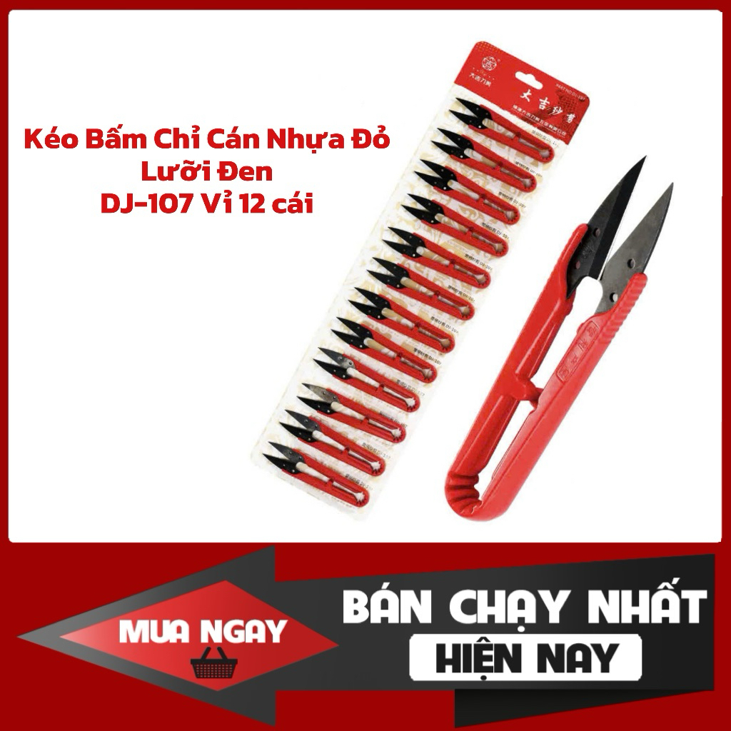 Sỉ 12 cây kéo bấm chỉ cán nhựa đỏ lưỡi đen D-J107