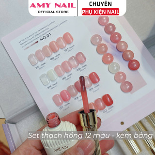 Set Sơn Gel Thạch Hồng Milan 12 Màu Mới, Chất Gel Trong Mịn Siêu Đẹp – Bộ Sơn Thạch Hot Trend Tặng Bảng Màu – AMY NAIL