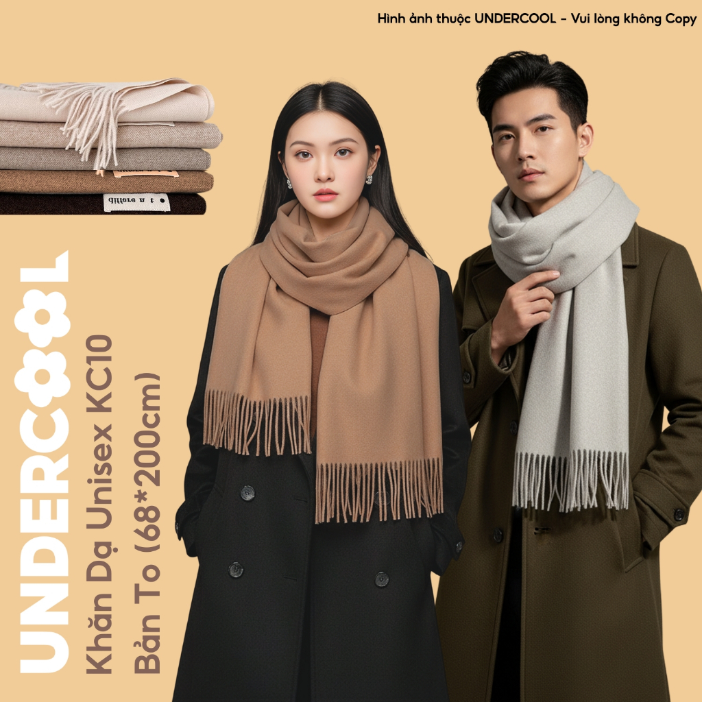 Khăn Choàng Dạ Cashmere Unisex UNDERCOOL Siêu Ấm Bản To 68x200cm Mềm Mịn, Chống Lạnh Tốt, Phong Cách Hàn Quốc KC10