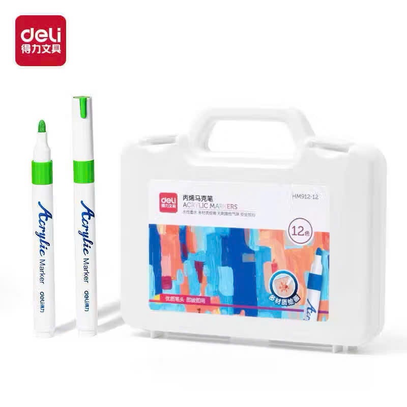 Bút Màu Acrylic Marker Deli HM912 Chính Hãng -12/24/36/48 Màu - Vẽ Trên Mọi Chất Liệu, Chống Nước