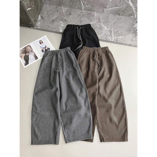   QUẦN DẠ  Quần Baggy Ống Rộng Túi Ngang Chất Dạ Ép Dày Dặn Cạp Chun Phối Dây Rút Kẻ Sọc Trẻ Trung Năng Động 