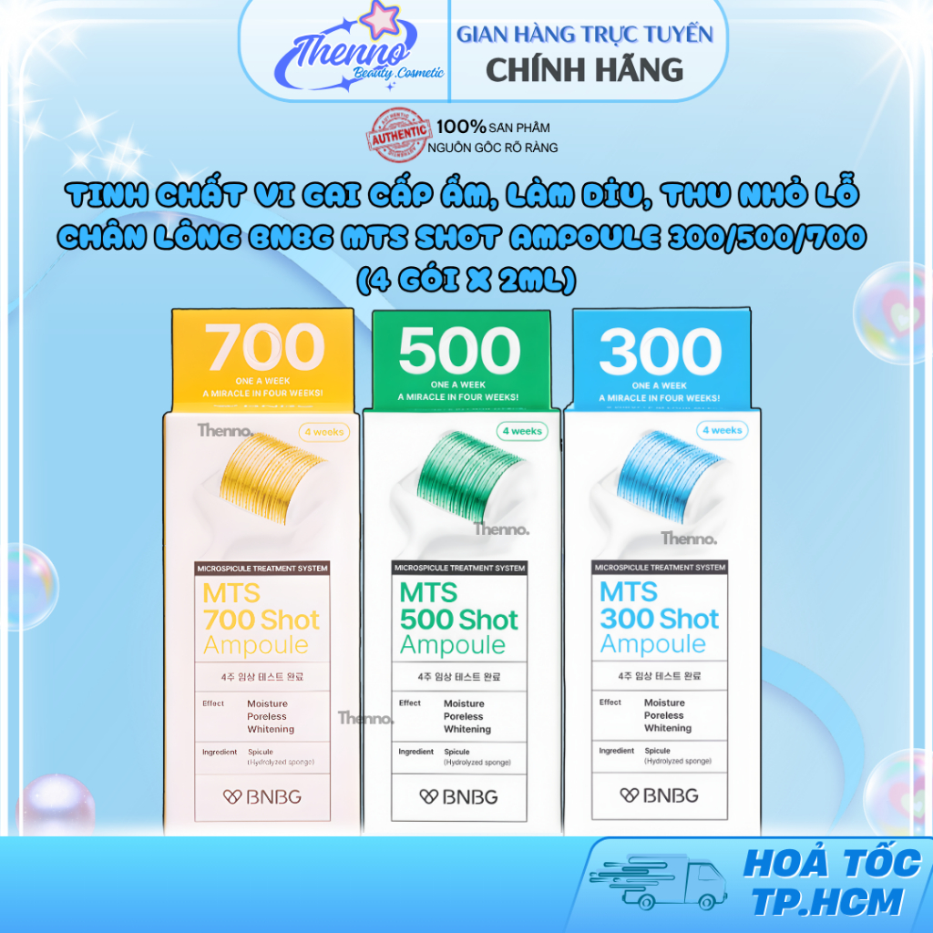 Tinh Chất Vi Gai Cấp Ẩm, Làm Dịu, Thu Nhỏ Lỗ Chân Lông BNBG MTS Shot Ampoule 300/500/700 (4 gói x 2m