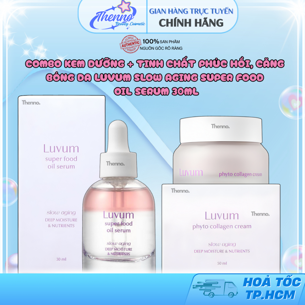 Combo Kem Dưỡng + Tinh Chất Phục Hồi, Căng Bóng Da Luvum Slow Aging Super Food Oil Serum 30ml Hàn Qu