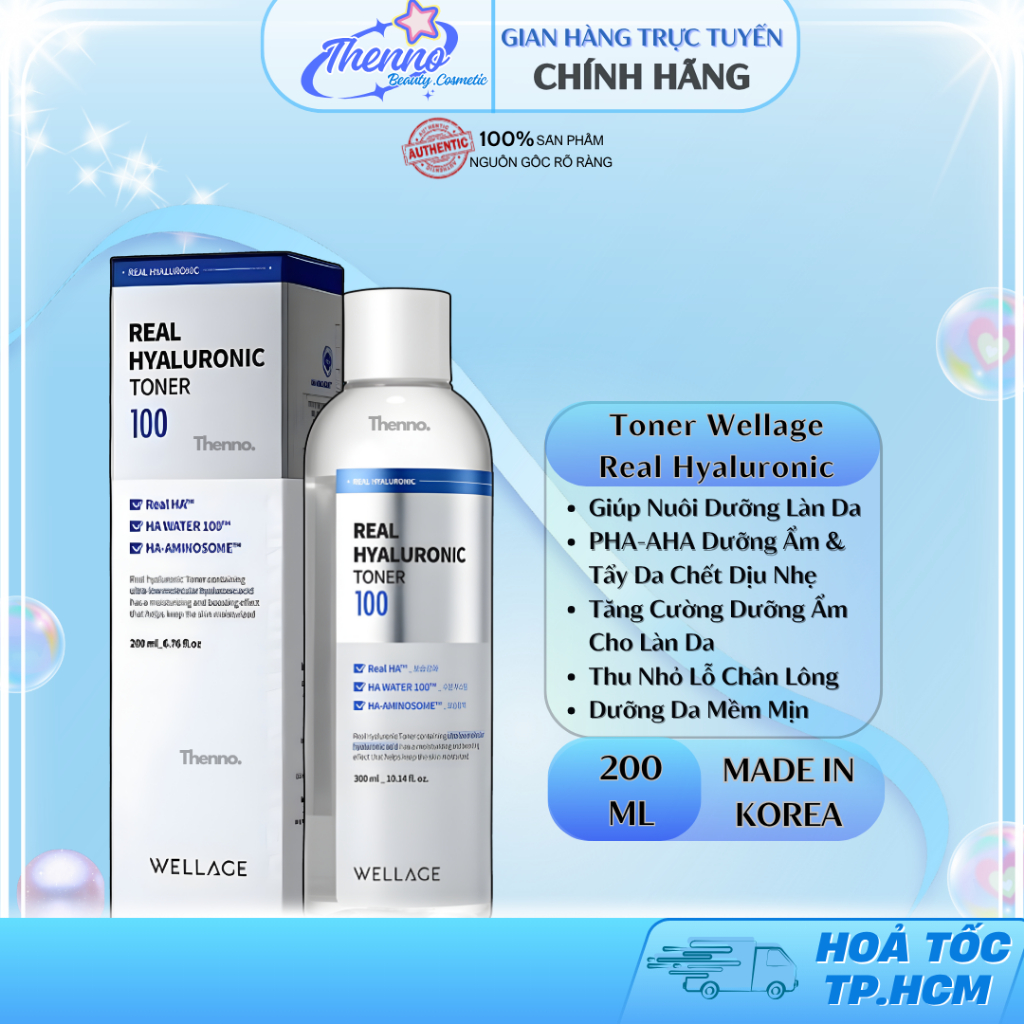Nước Hoa Hồng Wellage Real Hyaluronic 100 Toner Cấp Ẩm Chuyên Sâu 200ml Hàn Quốc