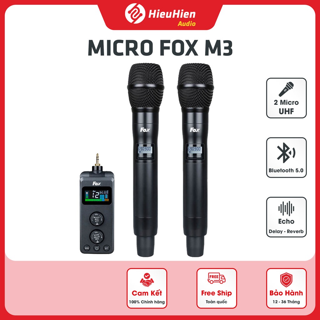 Micro FOX M3 Chính Hãng - Mic Không Dây Echo Delay Reverb Chuyên Nghiệp, Bảo Hành 12 Tháng, 1 Đổi 1 