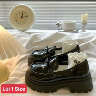   Lùi 1 Size  Giày Đốc Nữ Đế Cao 7cm Chất Da Mềm Phong Cách Hàn Quốc Đính Nơ Xinh Xắn Đốc 7p 