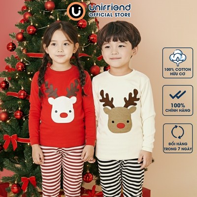Bộ ngủ tay dài giáng sinh noel dày vừa mùa thu đông dáng ôm cho bé trai, bé gái Unifriend U2023-51