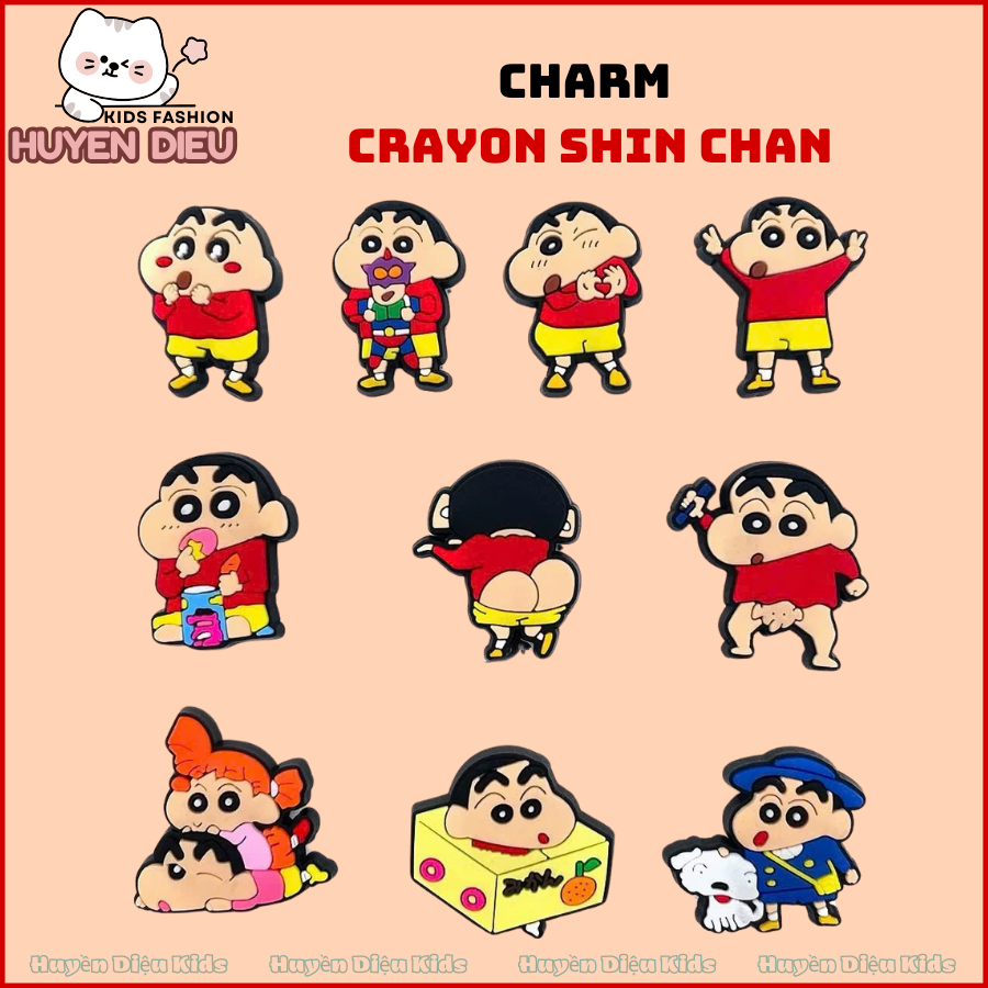 Sét 20 Charm/Sticker Gắn Giày Dép Chủ Đề SHIN CHAN Gắn Giày Dép Lỗ, Có Sẵn Nút Cài Tiện Lợi