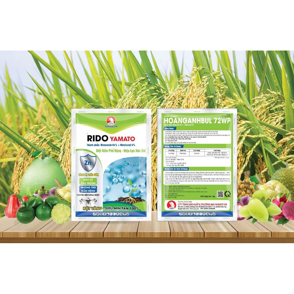 Hoanganhbul 72WP Rido Yamato 1KG bột vàng Mancozeb + Metalaxyl: Lưu dẫn 2 chiều bảo vệ toàn diện