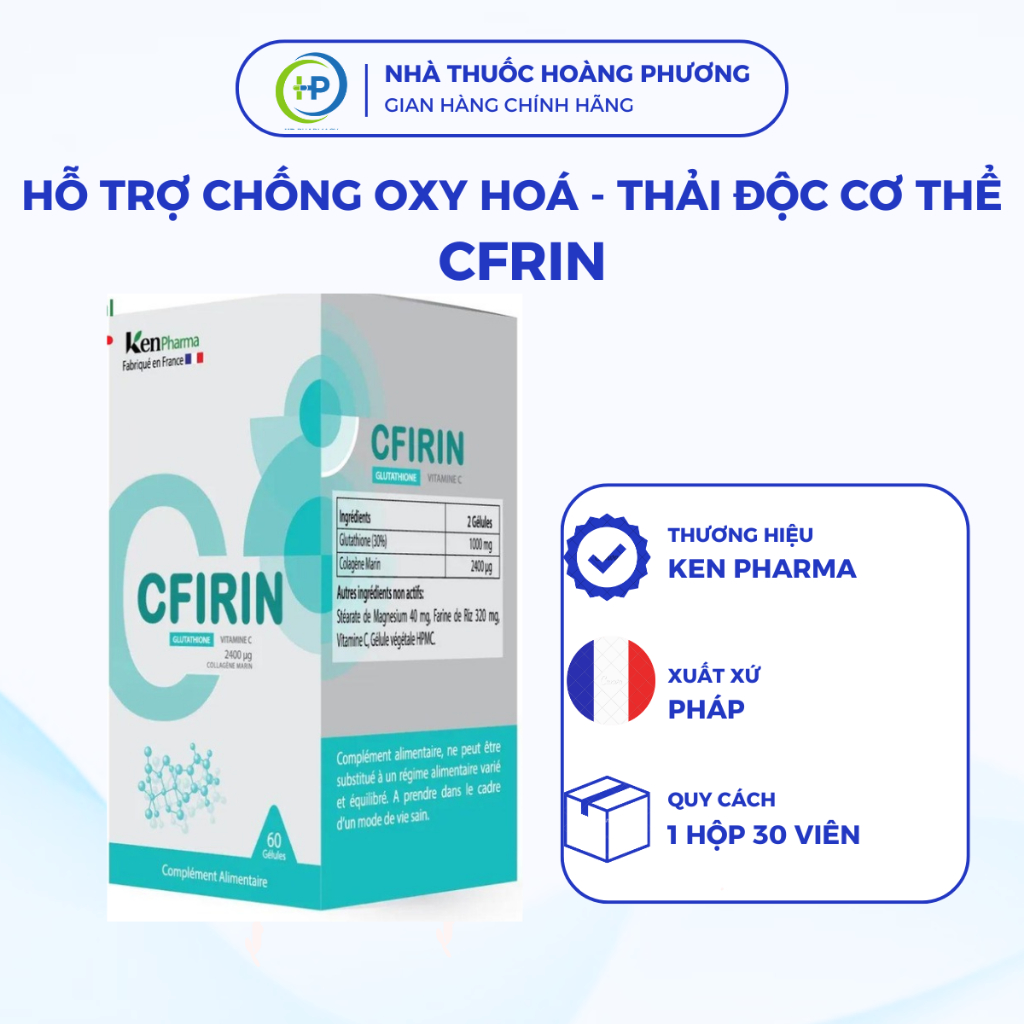 Viên uống sáng da CFIRIN - Săn da, Mờ nám | Glutathione 100mg | PHÁP | 60 Viên