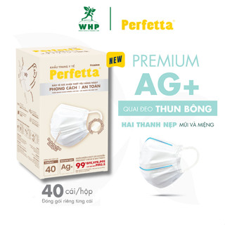  Khẩu Trang Y Tế Perfetta Premium 3 Lớp Có 2 Thanh Nẹp Mềm Mại Hộp 40 Cái Chống Bụi Mịn Pm2.5 