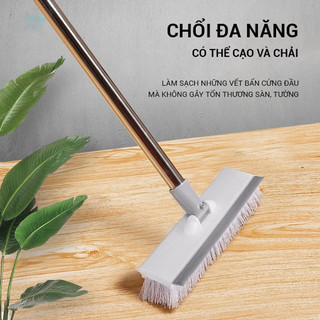  Chổi Quét Sàn Nhà Tắm 2 trong 1 Có Lưỡi Gạt Nước Silicon Vừa Quét Vừa Gạt Nước Cán Dài Inox C1 