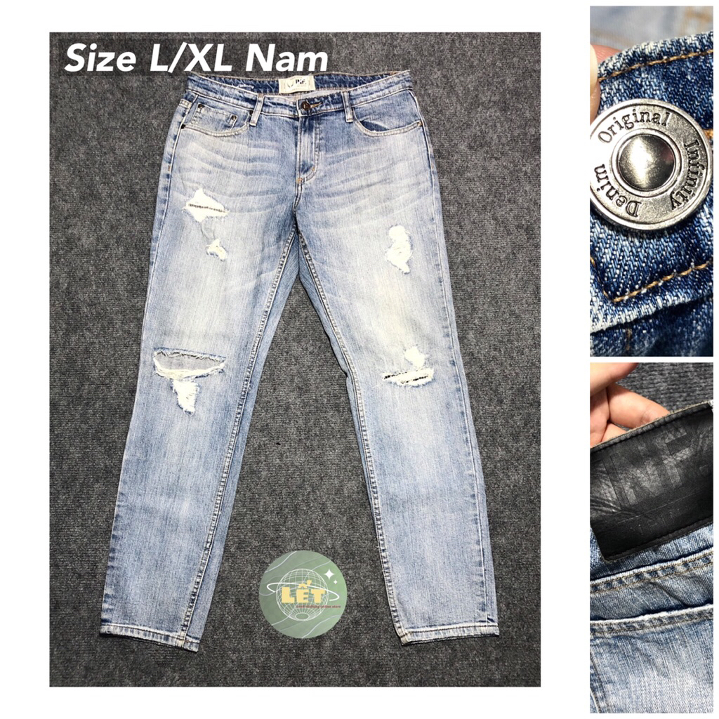 Quần jean dài nam lưng vừa ống fit form skinny rách gối bụi bặm hiệu INFI.NITY [2HAND|hàngsihiệu|SEC