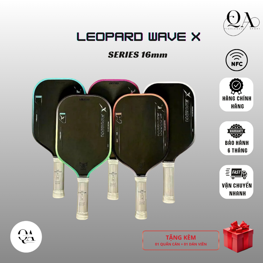 ✅ Vợt Pickleball Leopard Wave X Pro Ultimate 16mm Chính Hãng | Bảo Hành 6 Tháng + Tặng Quấn Cán Dán 