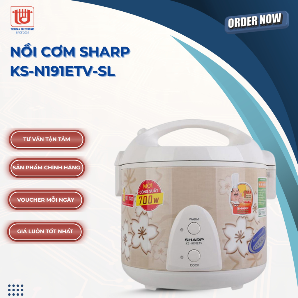 Sharp Nồi cơm điện nắp gài KS-N191ETV-SL - Dung tích 1.8L