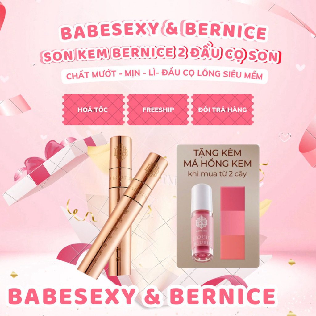 [ Tặng cọ tán son ] Son kem Bernice mẫu mới 2025 - Son Kem lì mịn môi  [ chính hãng 100% ] - vỏ mới 