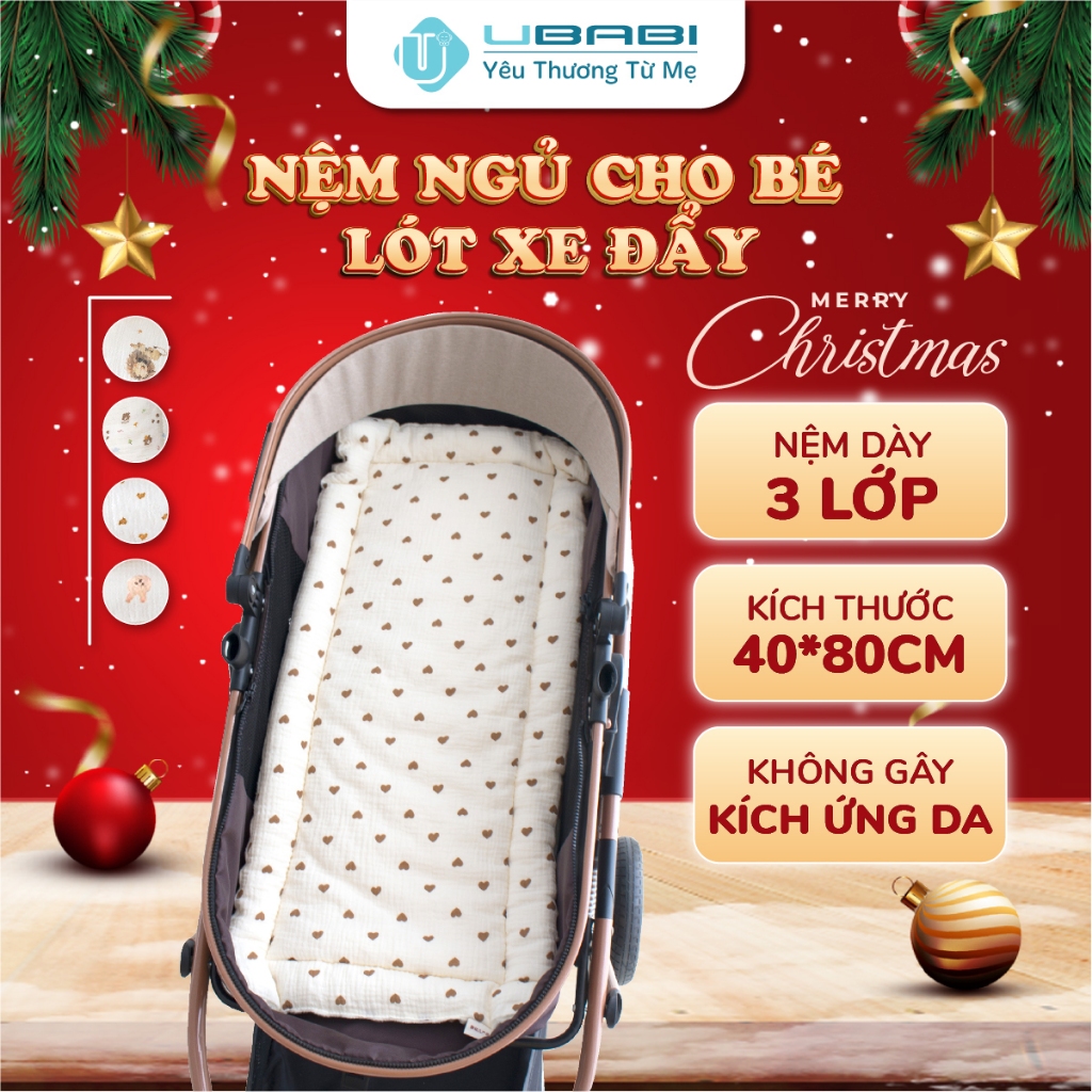  Đệm Lót Xe Đẩy Cho Bé Ubabi UB-PK014 Miếng Lót Xe Đẩy Cho Bé Đệm Ngủ 3 Lớp Bông Dày Dặn Êm Dịu 
