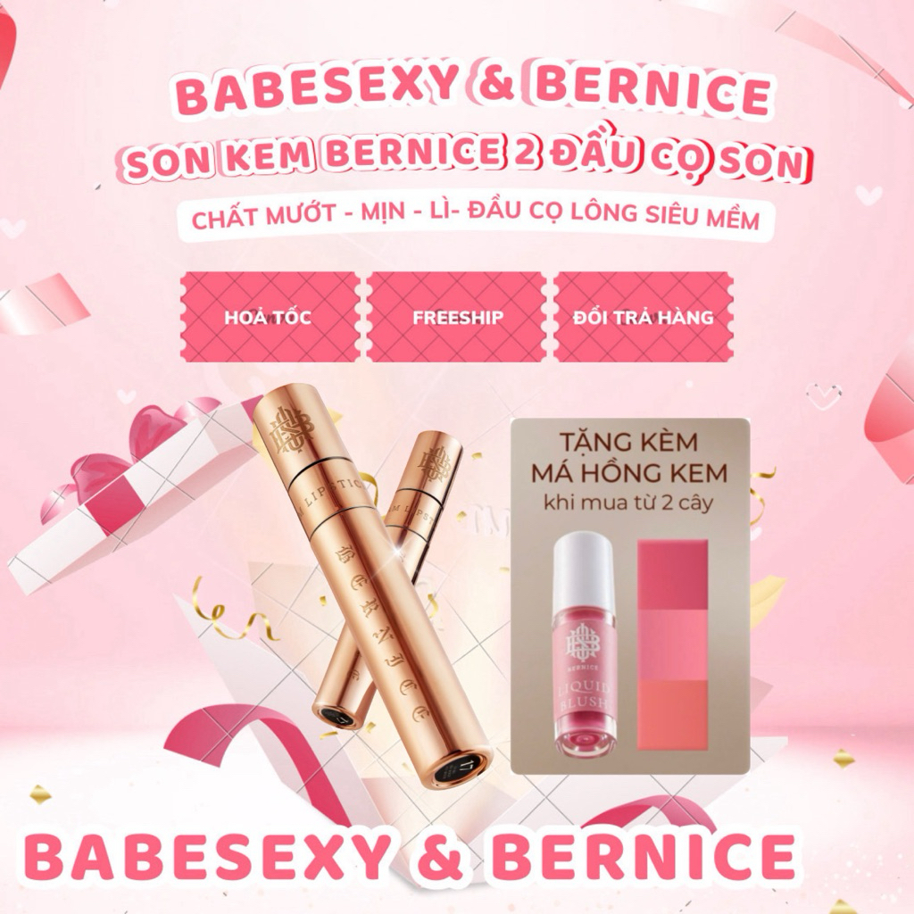 [ TẶNG CỌ TÁN SON ] SON KEM BERNICE MỚI NHẤT 2025- VỎ MỚI NHẤT 2 ĐẦU CỌ SON SIÊU SANG - CHẤT SON MƯỚ