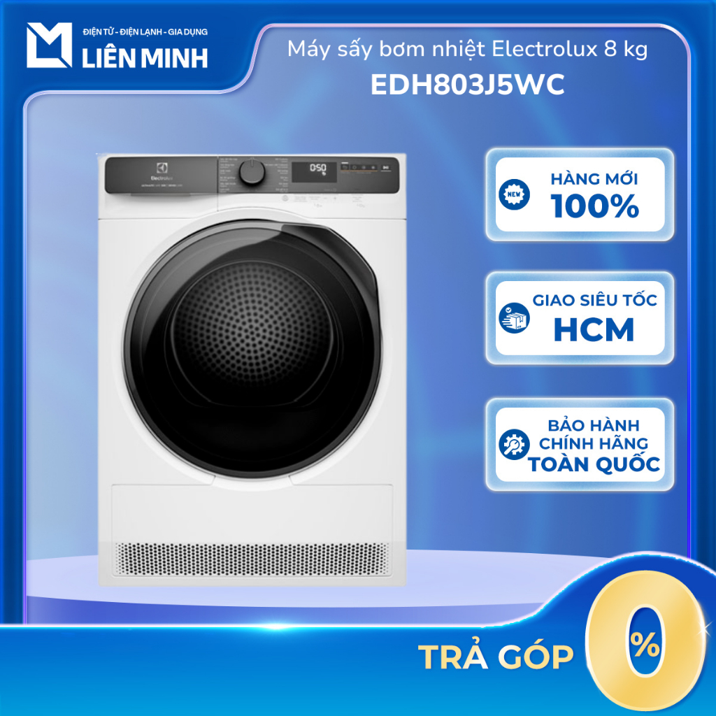 [Shopee - Lắp đặt 0Đ HN HCM]  EDH803J5WC -  Máy sấy bơm nhiệt Electrolux 8 kg EDH803J5WC