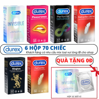  Combo 6 Hộp 70 Chiếc Bao Cao Su Durex Siêu Mỏng Chân Thật Gân Gai Kéo Dài Thời Gian Nhiều Gel Hàng Chính Hãng 