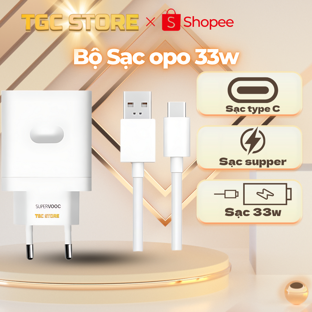 Bộ Sạc 33w CarePhones OPO Siêu Nhanh Super Vooc (Super Dart) cho nhiều dòng sạc nhanh của OPO, cáp Type C