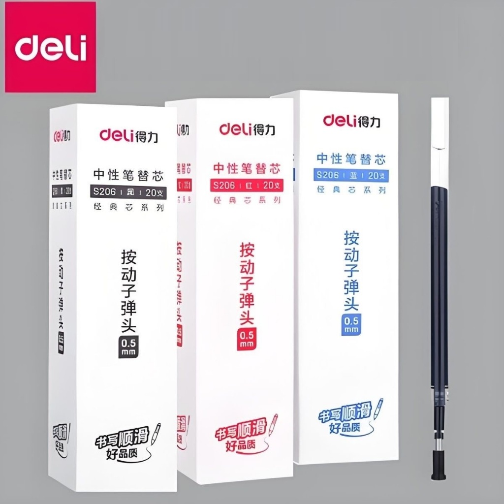[Combo 20 ngòi ] Ruột Bút Ngòi Bút Gel Deli S206 S221 Bấm và Mở Nắp, Mực Thường Nhiều Màu Đen-Xanh-Đ