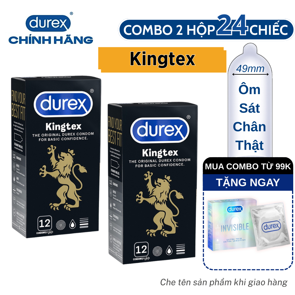 Combo 2 Hộp 24 Bao Cao Su Durex Kingtex Ôm Sát Chân Thật Nhiều Gel Bôi Trơn Chính Hãng