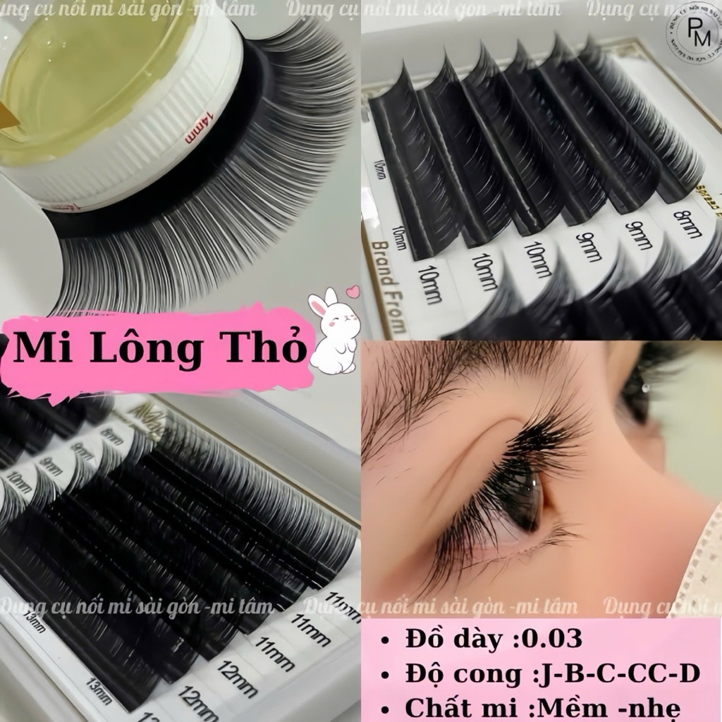 Mi Lông Thỏ MAGIC cao cấp,siêu mềm nhẹ,bắt Keo tốt, Mix 8-13mm/dài 8mm-15mm / dày 0.03/Cong CC,B,J,D/ C -dụng cụ nối mi