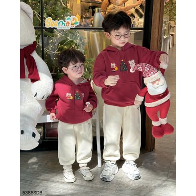 Áo hoodie giáng sinh cho bé trai Beemo thêu hình cây thông vải nỉ 2 da cho bé trai từ 9-24kg 5385SDB