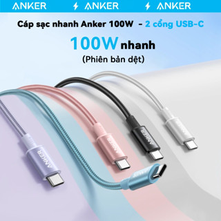 Anker Cáp 100W Super - Dệt Nylon, 2 cổng Type-C 1M/1.8M, sạc nhanh PD, USB-C to USB-C, Cho IPhone 15/16/17  Android