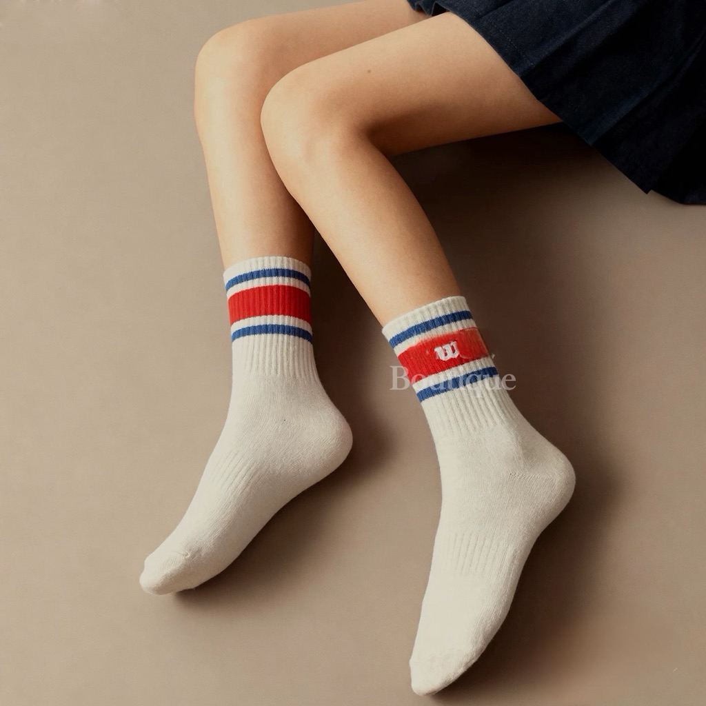 Tất Thể Thao Cao Cổ Nam Nữ Cổ Sọc Co Giãn Tốt –Tất Tennis Pickleball,Tất Chạy Bộ,Tập Gym,Thấm Hút Mồ