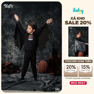 Đồ halloween cho bé trai ILABY set hóa trang halloween dài tay kèm cánh dơi chất cotton [2680]